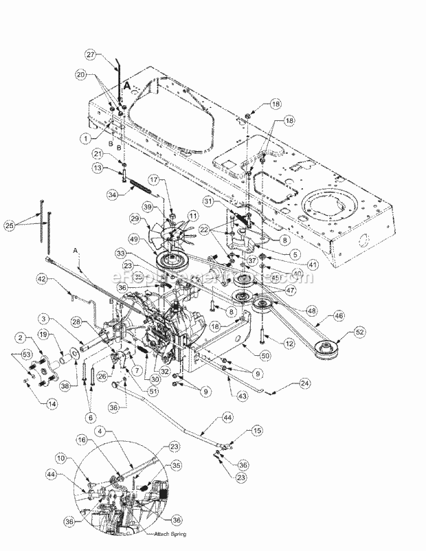 Drive System Diagram and Parts List for LT1022 13AB11CH710, 13AB11CH712 Cub Cadet Lawn Tractor